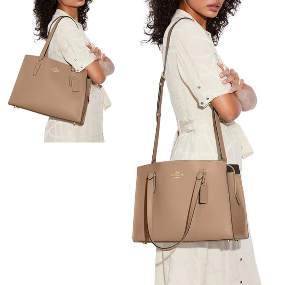 Coach Leather Tatum Carryall Tote - Taupe Oxblood - Picture 1 of 6